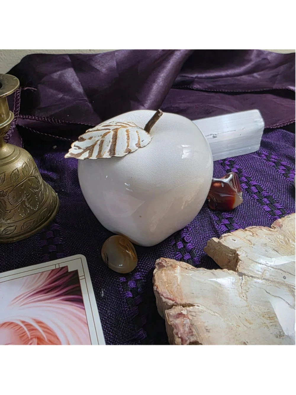 Ceramic Apple Altar Decor – White Glaze Ritual Symbol for Abundance, Knowledge,